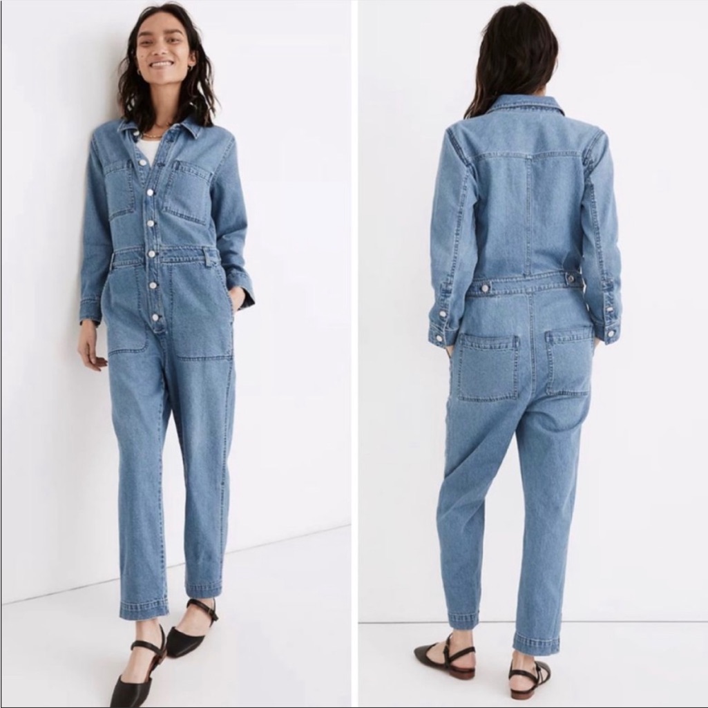 New Madewell Denim Relaxed Coverall Jumpsuit In Glenroy Wash Xs 4th Of July